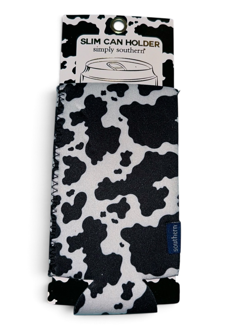 Simply Southern Black & White Cow Print Slim Can Holder